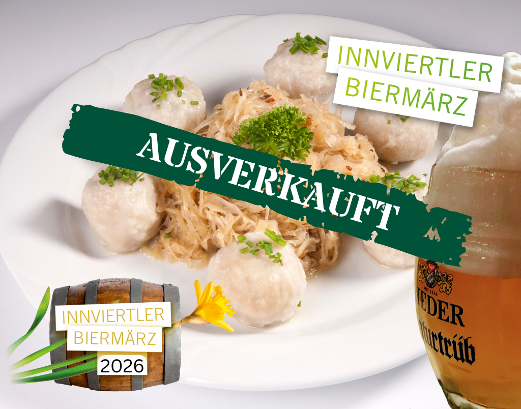Hinweis „Ausverkauft“ zur Knödelkost im Biergasthof Riedberg; Veranstaltung ist vollständig ausgebucht.