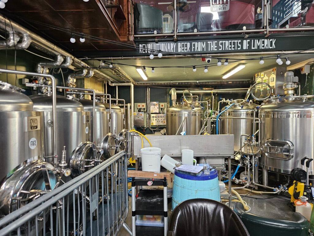 Sudhaus und Gärtanks der Treaty City Brewery in Limerick. Die kompakte Brauerei verbindet handwerkliche Brautechnik mit pragmatischen Lösungen.